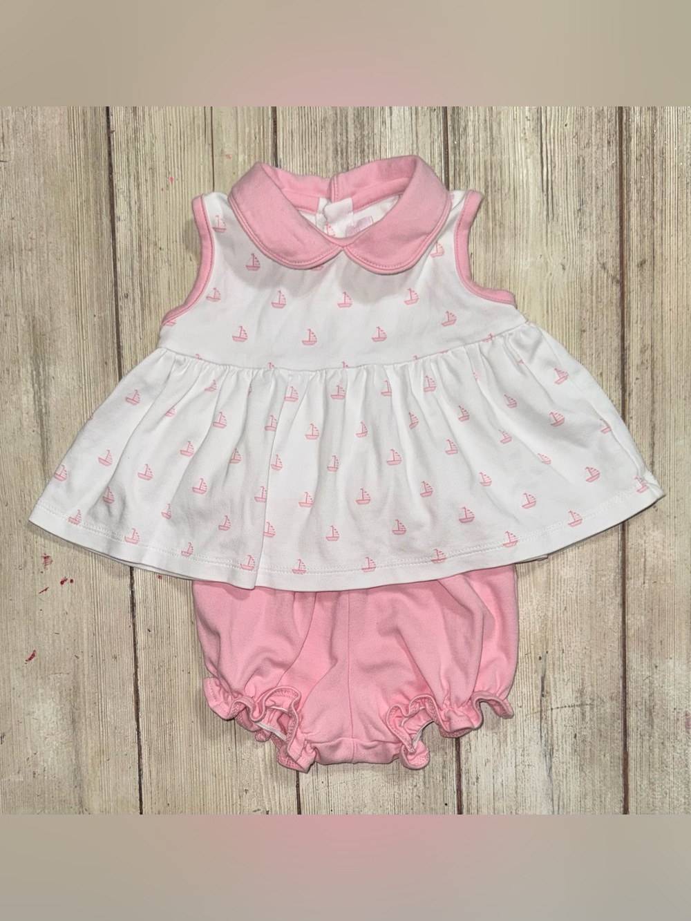 Nantucket Baby sailboats 2pc set 6-9m pima cotton pink white girls